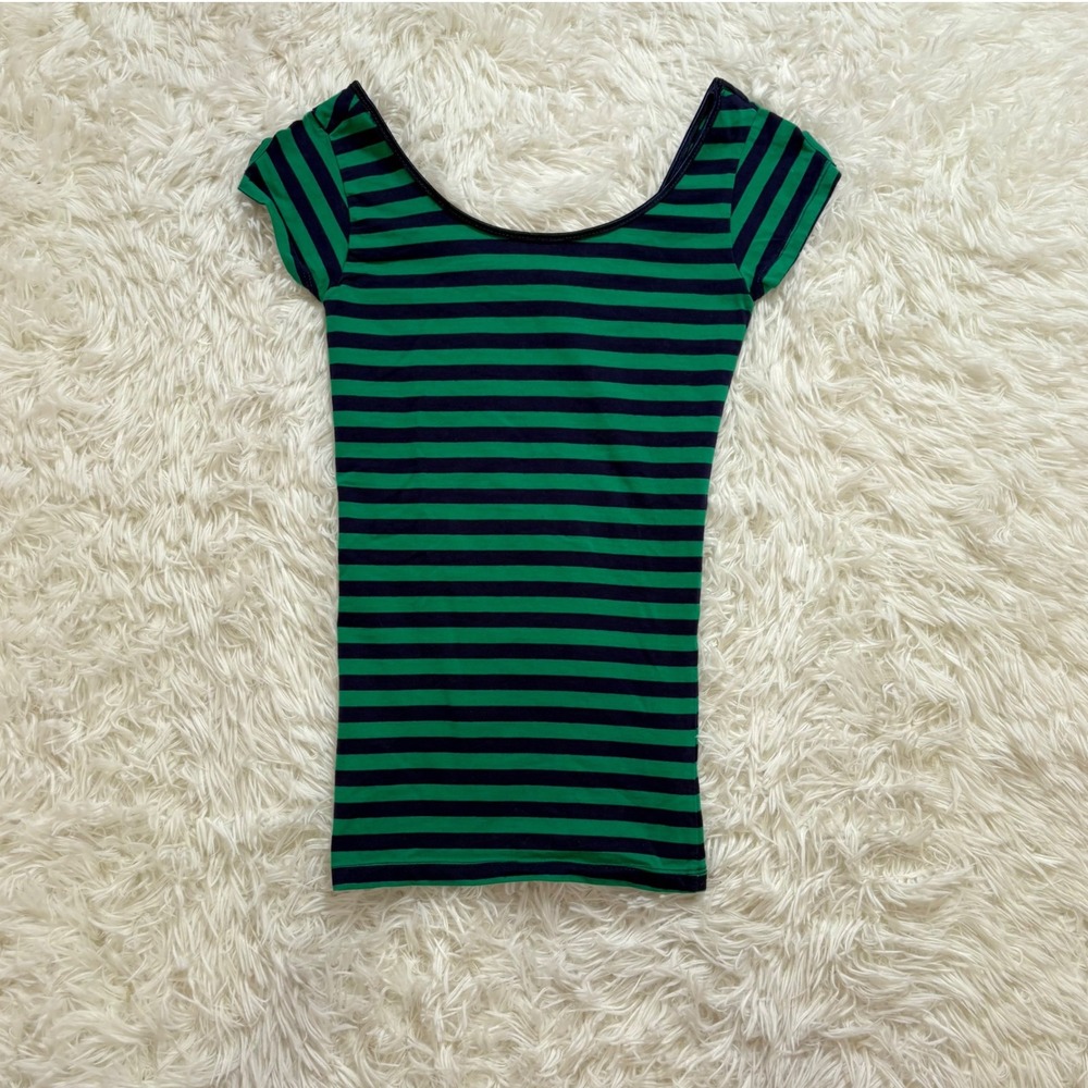 y2k green & black striped off shoulder top small